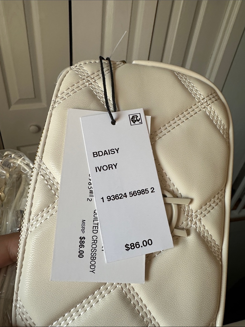 Steve Madden Ivory Quilted Crossbody with Gold Chain - Picture 12 of 12
